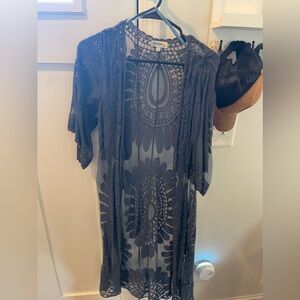 Rebellion sheer lace open cardigan blue size small
